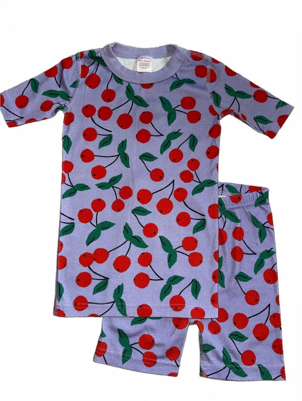 EUC NWOT Hanna Andersson kids cherry wallpaper pajama set lavender red green